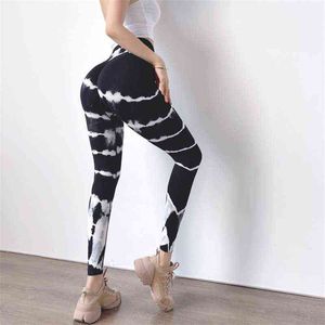 Ny Seamless Sexy Peach Hip Lift Yoga Pants Women's Quick Torking Running Sports Fitness Tie Dye High midje Belly Tights J220706