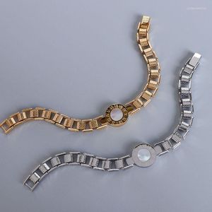 Luxus Weiß Shell Römischen Ziffern Armband Gold Farbe Edelstahl Muster Uhr Kette Mode Frauen Schmuck Link