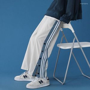 Men's Pants Men Casual Ins Tide Brand Button-up Split Fork Buttons Loose Sweatpants Black White Striped Man Train Jogging