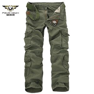 Mäns lastbyxor Casual Loose Multi Pocket Long Byxor Camouflage Militär Male Street Joggers Plus Storlek 44 220325