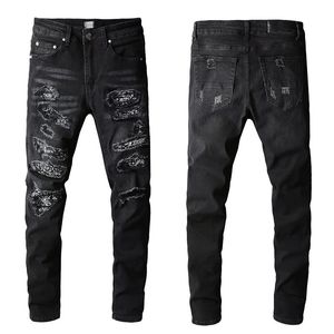 Jeans Jeans Rapped Patches Man Rugged Designer Designer esfarrapado reto magro preto danificado rasto Plus Tamanho de alta qualidade para homens moda 2022 Long