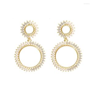 Simple Plain Gold Color Metal Pearl Hoop Earrings Fashion Big Circle Hoops Statement For Women Luxury Party Jewelry Dangle & Chandelier