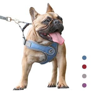 Dog Collars & Leashes Reflective Harness Breathable Mesh Cloth Adjustable Safety Leash Small Medium Dogs Vest Pet Accessories BulldogDog