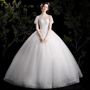 Andere Brautkleider Kleid 2022 O Hals Kurzarm Ballkleid Spitze Pailletten Blume Plus Größe Maßgeschneiderte Robe De Mariee Vestido Novia