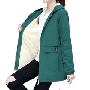 4xl Women Windbreaker Autumn Womens Fleece Jacket Casacos soltos com capuz no meio do casaco de zíper para o sobretudo do zíper feminino 220722