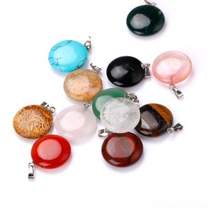 Natural stone Chakra Reiki Healing Quartz Crystal circle Pendant Necklace for women jewelry