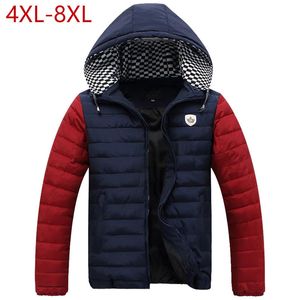 Stor storlek 4xl8xl Mens Winter Jacket hatt avtagbar enkel hem praktisk parkas ultralight högkvalitativa rockar tjocka kläder 201119