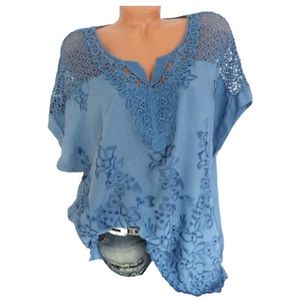 woman V Neck Short Batwing Sleeve Blouse Floral Embroidery Hollow out shirt vetement ete femme 220611