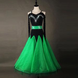 Bühnenkleidung Mode Frauen Ballsaal Tanzkleider Grün Wettbewerb Moderne Walzer Tango Kostüme Hochwertige lange DressStage