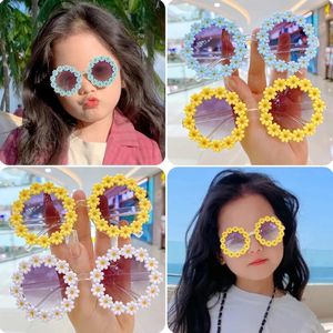 귀여운 어린이 선글라스 타원형 꽃 패션 어린이 선글라스 여자 아기 음영 안경 UV400 야외 태양 보호 안경