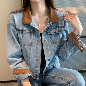 WT134-Women's Jackets brand Designer Large lapel zipper long sleeve biker style jean short jacket jacket for women