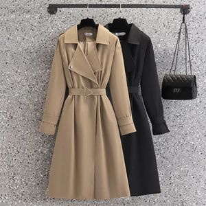 Hohe Qualität Frauen Lange Trenchcoat Mode Lässig Einfarbig Gürtel Frühling Herbst Volle Hülse Windjacke Elegante Dame Mantel L220725