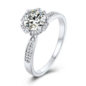 Кластерные кольца 14k AU585 белое золотое кольцо женщин свадьба юбилейная партия партия 4 коготь круглая моассанит алмаз элегантный модный
