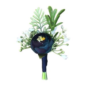 Dekorativa blommor kransar Corsage Wedding Boutonnieres Blue Roses Silk Armband Groom Man Suit Button Hole Brosch Pins Marriage Accessorie