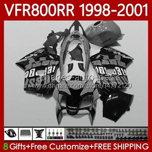 OEM Bodys för Honda VFR 800RR 800 CC RR Interceptor 1998-2001 128NO.154 VFR-800 VFR800 RR VFR800RR 98 99 00 01 800CC VFR800R GRAY Svart 1998 1999 2000 2001 Fairing Kit