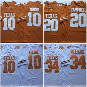 UF Ceoncaa College Texas Longhorns Jerseys de futebol 10 Vince Young 20 Earl Campbell 34 Ricky Williams costurou Erseys bordados