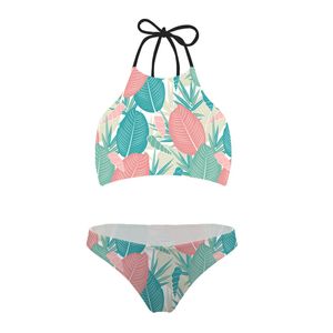 Mahsul üstleri bikini set yüzme takım elbise için banyo takım elbise tropikal palmiye yaprağı baskı artı boyutlu mayo bayanlar mayo 220616