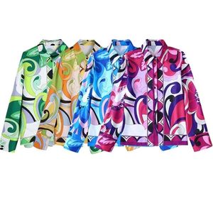 Zevity Frauen Vintage Kontrast Farbe Totem Graffiti Print Tasten Hemd Weibliche Retro Kimono Bluse Chic Blusas Tops LS507 220727