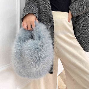 Winter Echt Fuchs Pelz Weiche Schulter Taschen für Frauen Casual Plüsch Umhängetaschen Pelz Kupplung Geldbörse Eimer Tragetaschen Handtasche 220510