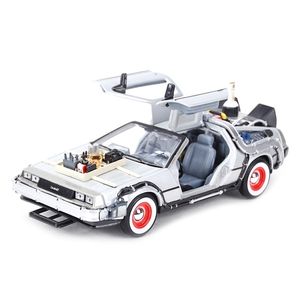 Welly 1:24 DMC-12 Delorea Time Machine Tillbaka till framtiden Bilstatiska Die Cast Vehicles Collectible Model Leksaker 220418