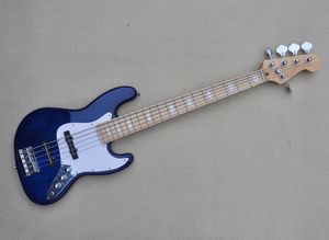 5-saitige transparente blaue E-Bassgitarre mit Ahorngriffbrett