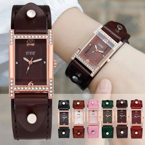 Armbanduhren Paare Armband Uhren Kuh Leder Strass Damen Uhr Casual Weibliche Quadratische Armbanduhr Frauen Kleid Quarz Kristall UhrWr