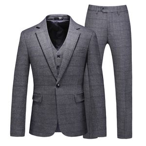 Men's suits autumn plaid casual slim suit vest pants three-piece single-row one-button professional suit