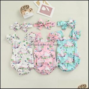 Rompers JumpsuitsRomppers Baby Kids Cloths Baby Maternity Girls Flying Sleeve Rabbit Romper Mosies Infantil para Dhjab