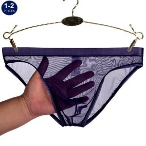 Underpants 1/2 Pcs Transparent Underwear Men Low-Waist Ultra-Thin Net Mesh Sexy Briefs Breathable U Pouch Male
