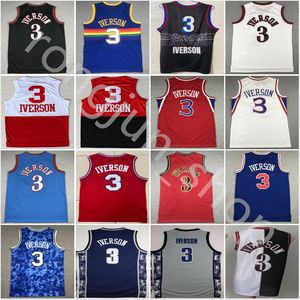 Retro Allen Iverson 3 Basketball Jerseys Mitchell Ness Men Black Blue White Red Grey Vintage Shirts Stitched Size S-2XL