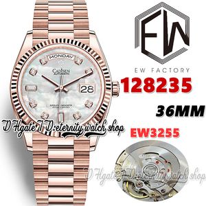 EWF V3 EW128235 EW3255 Automatisk herrklocka 36mm räfflad Bezel Mop Diamonds Dial Rose Gold 904L Jubileesteel Armband med samma seriella garantikort Evighetsklockor