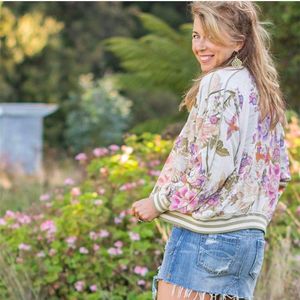 Women's Jackets Women Vintage Floral Print Bomber Rayon Cool Girl's Jacket In Black And Colors