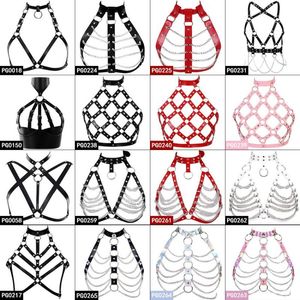 Gürtel Damen Leder Body Harness BH Metallkette Punk Goth Riemchen Tops Käfiggeschirre Schwarz verstellbare Bondage Dessous Festival Rave