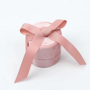 Caixas De Jóias Rosa venda por atacado-Caixa de embalagem de jóias inteiras em nó de arco redondo de veludo rosa para pingente de anel e colar CX2007163119