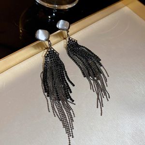 Dangle & Chandelier Black Long Tassel Rhinestone Drop Earrings for Women Geometric Flower Crystal Dangle Earrings Statement Wedding Jewelry