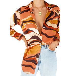 Puloru Dames Button Casual Shirts Mode Abstract / Zebra Print Lange Mouw Losse Tops Lente Herfst Chic 220317