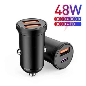 Mini USB Car Charger Quick Charge PD W Fast Charging Charger For iPhone Pro Huawei Xiaomi Mi Type C Mobile Phone W220328