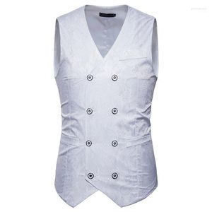 Kamizelki męskie białe Paisley podwójnie piersi sukienka kamizelka kamizelka 2022 marka szczupła fit grom grom caistcoat gilet kostium xxl phin22