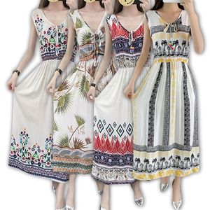 Summer Vintage Women Bohemian Dress Beach Boho Elegant Printed Dresses Vintage Sleevele Print Floral Party Dresses Vestidos T200604