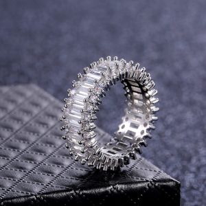 Fashion Simple Luxury Sparkling Jewelry 925 Silver Full White Topaz CZ Diamond Gemstones Eternity Women Wedding Engagement Bridal Ring Gift Sz6-10