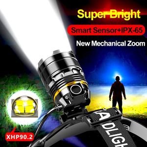 Headlamps 1000000LM LED Headlamp Sensor XHP90.2 Headlight With Built-in Battery USB Rechargeable Head Lamp Torch Light Lantern