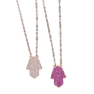 Ketten Mode Schmuck Großhandel Micro Pave CZ Hamsa Hand Roségoldfarbe Fatimas türkische Frauen Halskrechungen