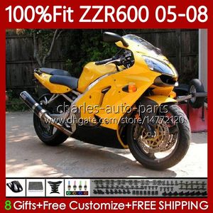 Injection Mold Bodys For KAWASAKI New yellow NINJA 600CC ZZR600 05 06 07 08 Bodywork 134No.41 100% Fit ZZR-600 600 CC 05-08 ZZR 600 2005 2006 2007 2008 OEM Fairings Kit