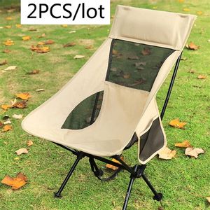 2 PCS Portable Ultralight Outdoor Folding Camping Chair Moon Chairs High Load Travel Beach Hiking Picnic BBQ Seat Fishing Tools 220609