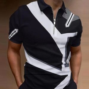 3D-gedrucktes Poloshirt mit Reißverschluss, kurze Ärmel, lockeres europäisches, schnell trocknendes Revers, reines Braun