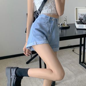 Casual Summer Sexy Denim Shorts High midjemedamer Pants Women s Streetwear Oose Rolling Edge Straight Jeans 220602