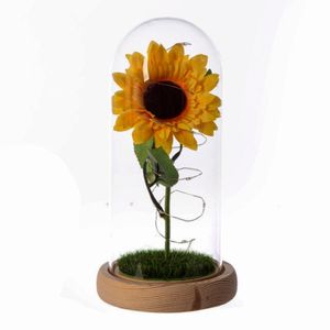 Dekorative Blumenkränze Sonnenblume in LED-Glaskuppel, künstlich, für immer, Geschenk für Mutter, Abschlussfeier, Valentinstag, Jahrestag, Geburtstag