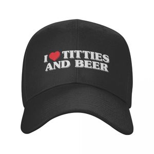 Береты Мужчины Женщины I Love Titties And Beer Hats Модные бейсбольные кепки Snapback Heart Trucker Cap Регулируемые солнцезащитные летние береты