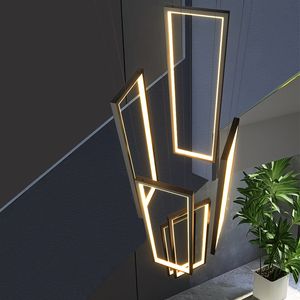 New Black Rectangle Chandeliers Long Hanging LED Lamps Luxury Staircase Lighting Fixtures for Loft Hallway Lobby Living Room Bar