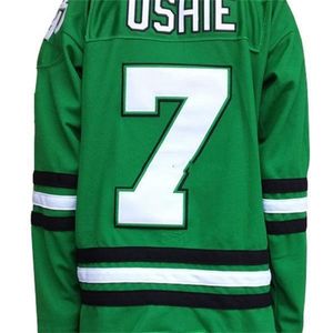 Nikivip Cheap North Dakota Fighting Sioux 7 TJ Oshie College maglia da hockey nera-bianca-verde Personalizza qualsiasi numero di nome Maglia da uomo DONNA GIOVANI